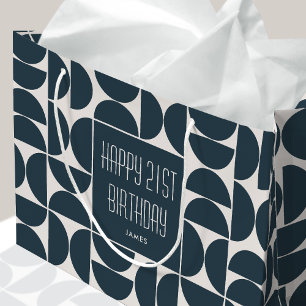 Mid-Century Modern Birthday Retro 21st Blue Black Large Gift Bag