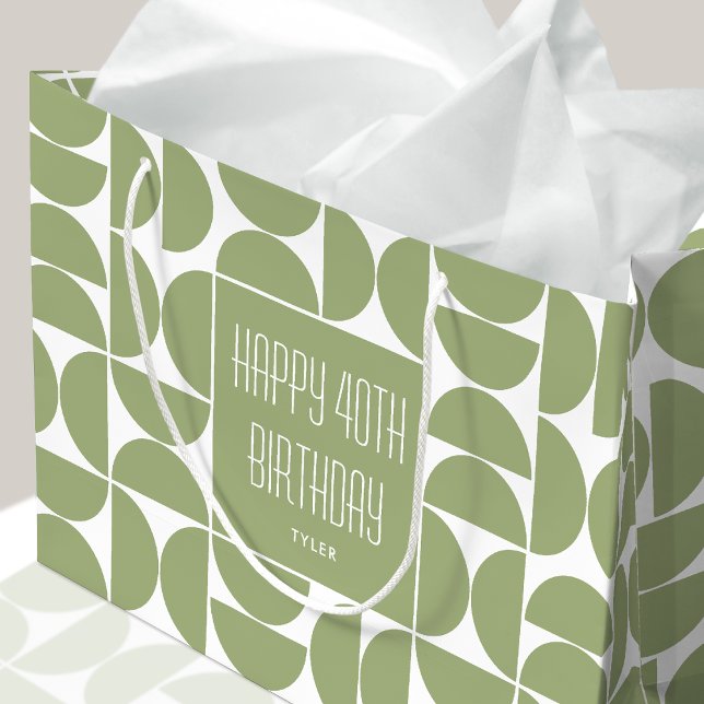 Mid-Century Modern Birthday Retro 40th Green Large Gift Bag (Creator Uploaded)