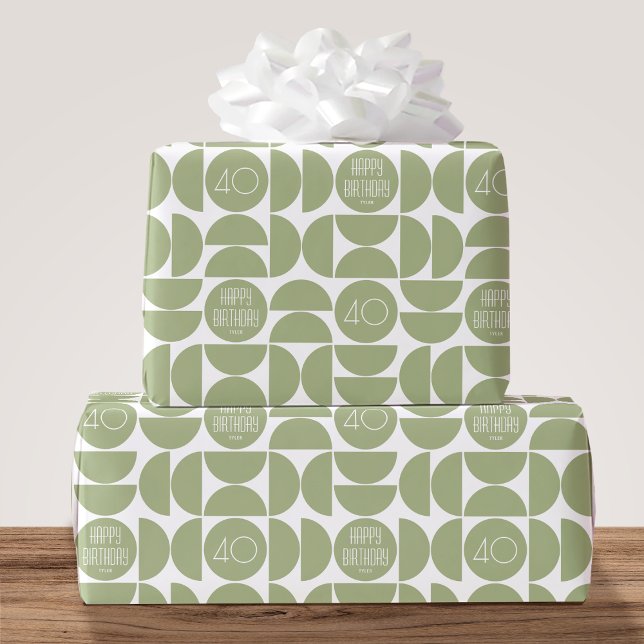 Mid-Century Modern Birthday Retro 40th Green Wrapping Paper (Creator Uploaded)