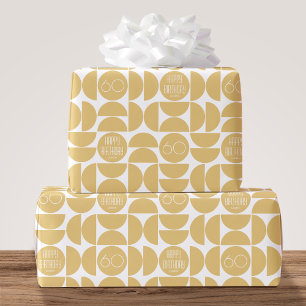 Mid-Century Modern Birthday Retro 60th Yellow Wrapping Paper