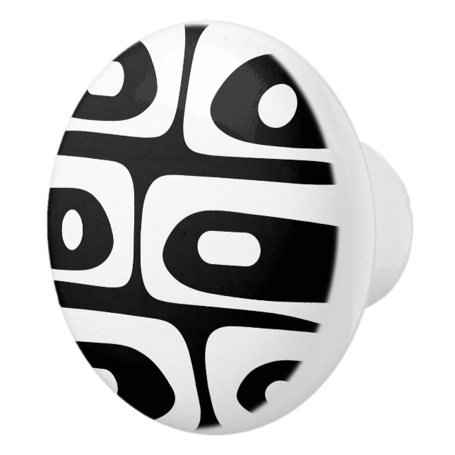 Mid Century Modern Black and White Abstract Piquet Ceramic Knob (Right)