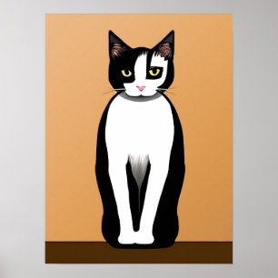Mid Century Modern Black and White Cat Poster