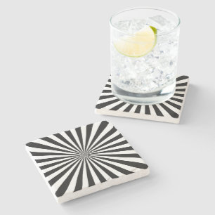 Mid century modern Black and white geometric sun Stone Coaster