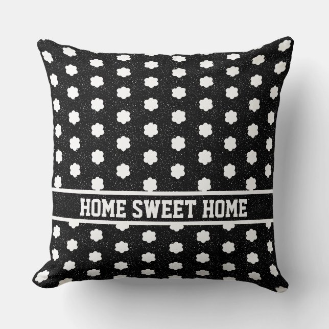 mid century modern black and white retro floral  cushion (Front)