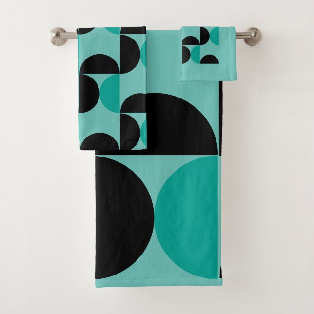 Mid-Century Modern Black blue and Grey        Bath Towel Set (Insitu)