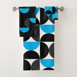 Mid-Century Modern Black blue and Grey   Bath Towel Set