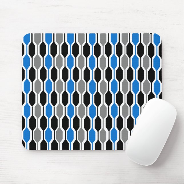 Mid-Century Modern Black, Blue, and Grey Hexagons  Mouse Pad (With Mouse)