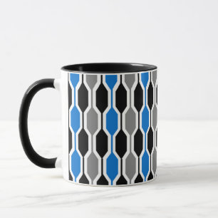 Mid-Century Modern Black, Blue, and Grey Hexagons Mug