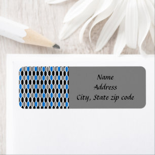 Mid-Century Modern Black, Blue, and Grey Hexagons  Return Address Label