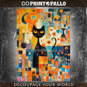 Mid Century Modern black cat over a color collage Tissue Paper