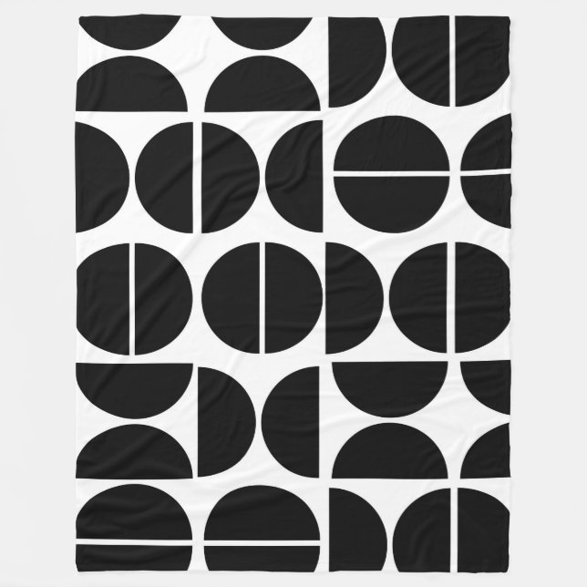 Mid-century modern black circle abstract fleece blanket (Front)