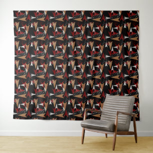 Mid Century Modern   Black, Faux Wood   Atomic Tapestry