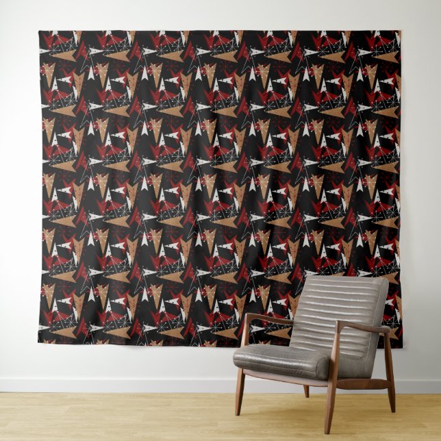 Mid Century Modern | Black, Faux Wood | Atomic Tapestry (In Situ (Horizontal))