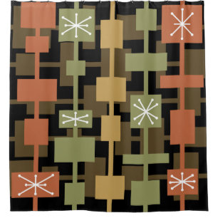 Mid Century Modern Black Multicolored Shower Curtain