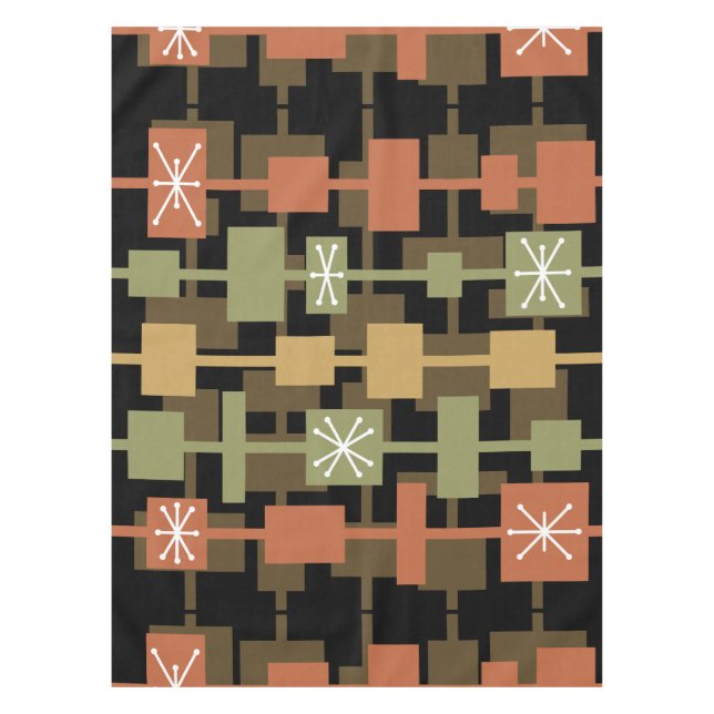 Mid Century Modern Black Multicolored Tablecloth (Front)
