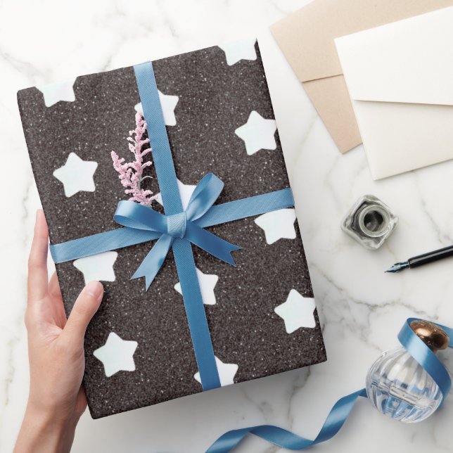 mid century modern black retro stars pattern  wrapping paper (Gifting)