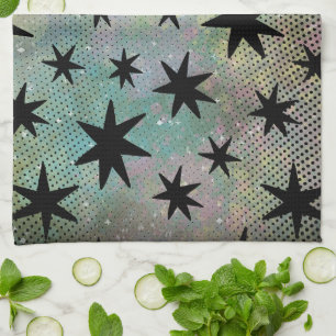 Mid Century Modern Black Stars  Tea Towel