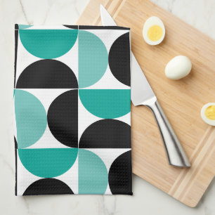 Mid-Century Modern Black white and mint     Tea Towel