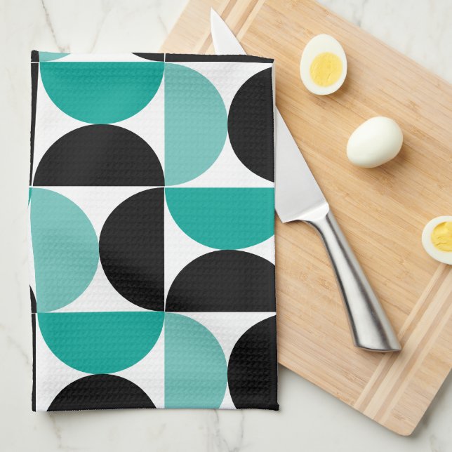 Mid-Century Modern Black white and mint     Tea Towel (Quarter Fold)