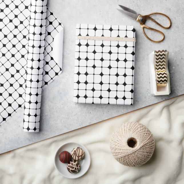 Mid Century Modern Black White Geometric Pattern  Wrapping Paper (Crafts)