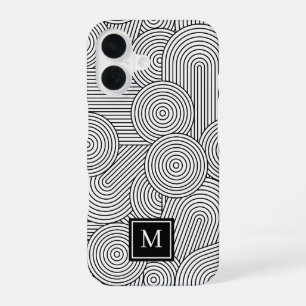 Mid Century Modern Black White Monogrammed Initial iPhone 16 Case
