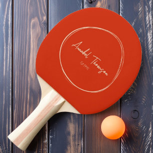 Mid-Century Modern Blood Orange with Name  Ping Pong Paddle