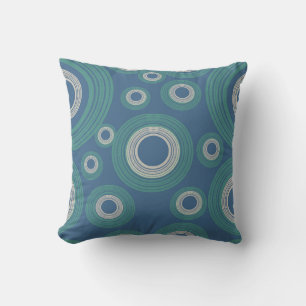 Mid Century Modern Blue Circle   Cushion