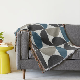 Mid-Century Modern Blue Gray Gunmetal Throw Blanket