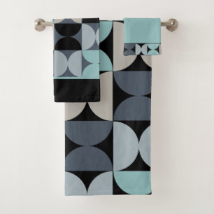 Mid-Century Modern blue green and grey    Bath Towel Set