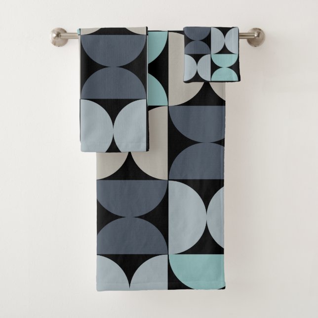 Mid-Century Modern blue green and grey   Bath Towel Set (Insitu)