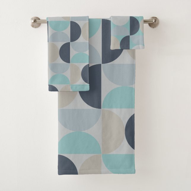 Mid-Century Modern blue green and grey  Bath Towel Set (Insitu)