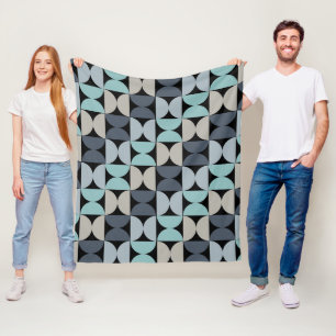 Mid-Century Modern blue green and grey Fleece Blanket