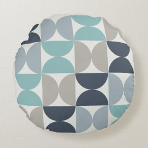 Mid-Century Modern blue green and grey Round Cushion