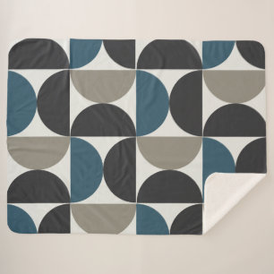 Mid-Century Modern Blue Grey Gunmetal Sherpa Blanket
