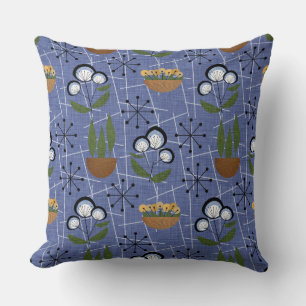 Mid-Century Modern   Blue   Household Plants Cushion