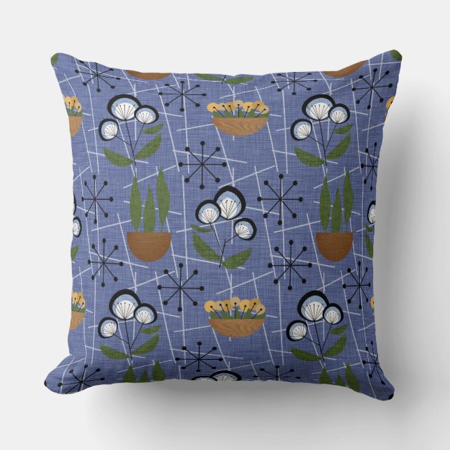 Mid-Century Modern | Blue | Household Plants Cushion (Front)