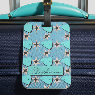 Mid Century Modern Blue Pattern Luggage Tag