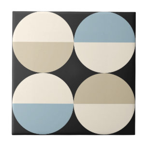 Mid Century Modern blue semi circles geometric Ceramic Tile