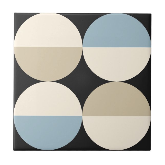 Mid Century Modern blue semi circles geometric Ceramic Tile (Front)