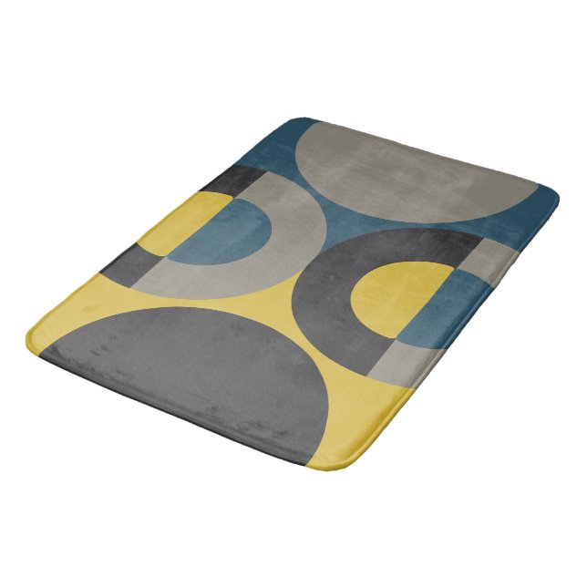 Mid-Century Modern Blue yellow Gunmetal     Bath Mat (Angled)