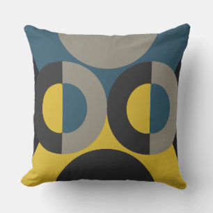 Mid-Century Modern Blue yellow Gunmetal     Cushion