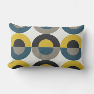 Mid-Century Modern Blue yellow Gunmetal      Lumbar Cushion
