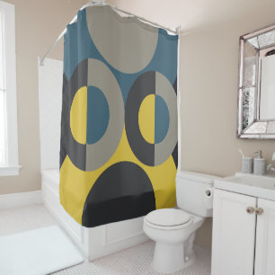 Mid-Century Modern Blue yellow Gunmetal     Shower Curtain
