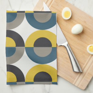 Mid-Century Modern Blue yellow Gunmetal    Tea Towel