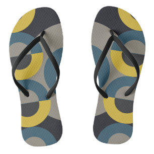 Mid-Century Modern Blue yellow Gunmetal Thongs