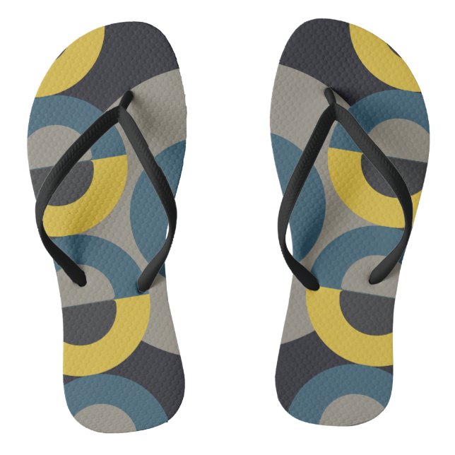 Mid-Century Modern Blue yellow Gunmetal   Thongs (Footbed)