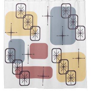 Mid Century Modern Blue Yellow Pink Shower Curtain