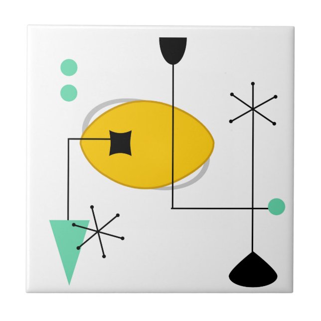 mid century modern blue yellow simple retro ceramic tile (Front)