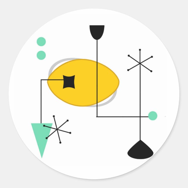 mid century modern blue yellow simple retro classic round sticker (Front)