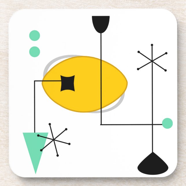 mid century modern blue yellow simple retro coaster (Front)